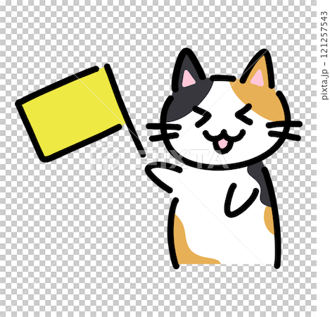 旗を持って応援している手書きの猫のイラスト 121257543