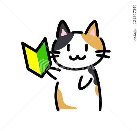 初心者マークを持っている手書きの猫のイラスト 初心者マークを持っている手書きの猫のイラスト 121257546