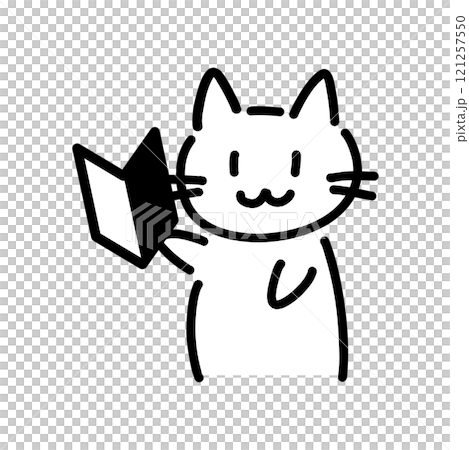 一隻持有初學者標記的貓的手繪插圖 121257550