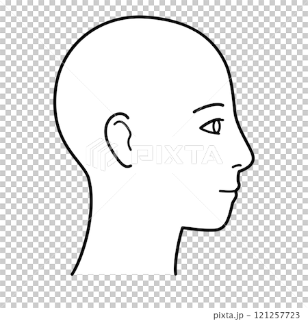 顔　横顔　右向き　白黒 121257723