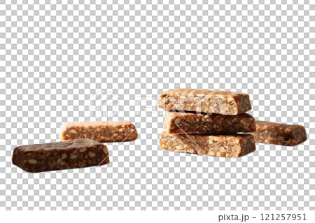 Group nuts energy bars on isolate white 121257951