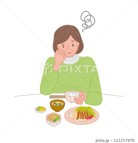 食欲がなく食事に困るミドル女性（ひとり暮らし） 121257970