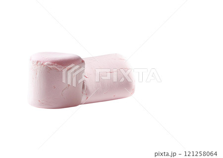 Group pink Delicious marshmallow on white background 121258064