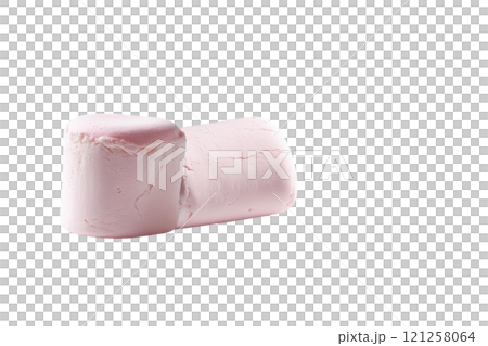 Group pink Delicious marshmallow on white background 121258064