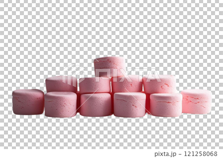 Group pink Delicious marshmallow on white background 121258068