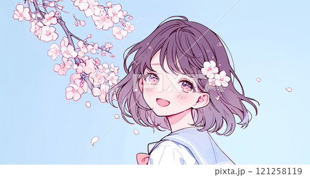 桜の花と女子生徒 桜の花と女子生徒 121258119