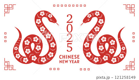 Asian new year banner with red snake 121258149