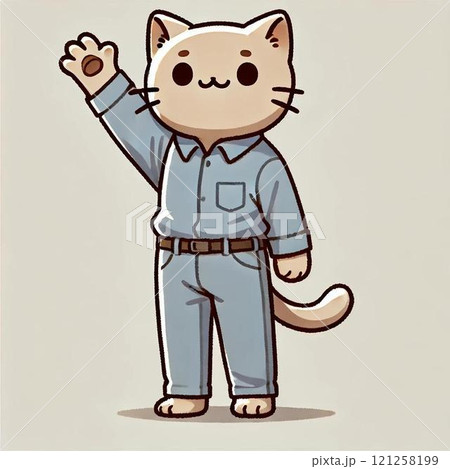 作業服を着て案内する猫のイラスト 121258199