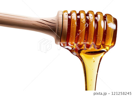 honey dripping from a wooden dipper on isolate transparency background, PNG honey dripping from a wooden dipper on isolate transparency background, PNG 121258245