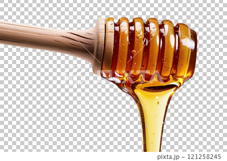 honey dripping from a wooden dipper on isolate transparency background, PNG honey dripping from a wooden dipper on isolate transparency background, PNG 121258245