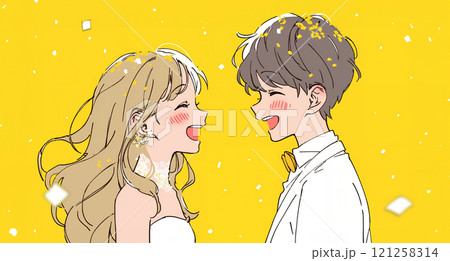 結婚式を挙げる幸せな若い夫婦 結婚式を挙げる幸せな若い夫婦 121258314