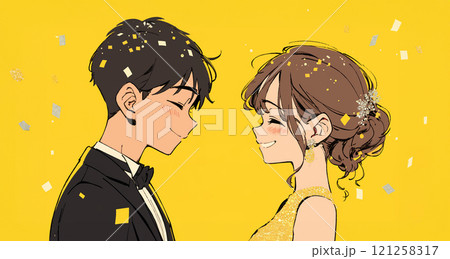 結婚式を挙げる幸せな若い夫婦 121258317