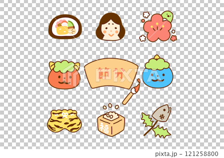 可愛的節分日插圖集_線圖 121258800