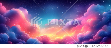 雲のある空のカラフルな漫画ベクター背景イラスト 121258832