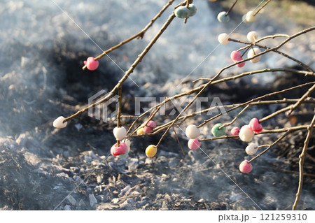 どんど焼きのまゆだまを焼く どんど焼きのまゆだまを焼く 121259310