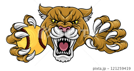 Cougar Panther Mountain Lion Puma Softball Mascot Cougar Panther Mountain Lion Puma Softball Mascot 121259419