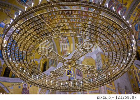 Ornate interior of the Church of Saint Sava, Serbian Orthodox church in Belgrade, Serbia Ornate interior of the Church of Saint Sava, Serbian Orthodox church in Belgrade, Serbia 121259587