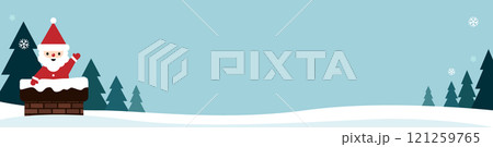 An illustration of Santa character greeting from a snowy chimney. An illustration of Santa character greeting from a snowy chimney. 121259765