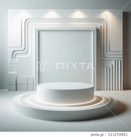 Modern minimalist podium with neon lights in a futuristic interior perfect for product displays or presentations 121259981