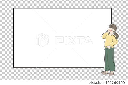 Frame of a woman surprised at the board 121260160