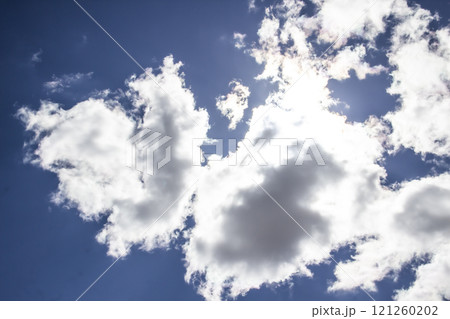 Cloud in the blue sky. A beautiful clouds against the blue sky background. Beautiful cloud pattern in the sky. Cloud in the blue sky. A beautiful clouds against the blue sky background. Beautiful cloud pattern in the sky. 121260202