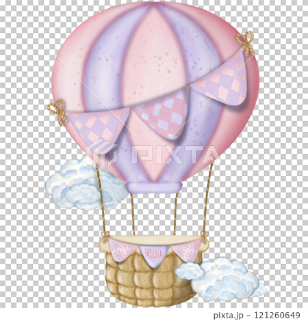 Air Balloons with clouds and balloon shape heart. Pastel colors,mean boy and girl baby. Air Balloons with clouds and balloon shape heart. Pastel colors,mean boy and girl baby. 121260649