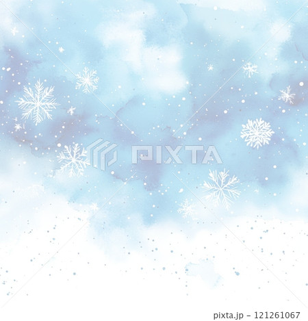 白い雪の結晶と抽象的な青い水彩画の背景 白い雪の結晶と抽象的な青い水彩画の背景 121261067