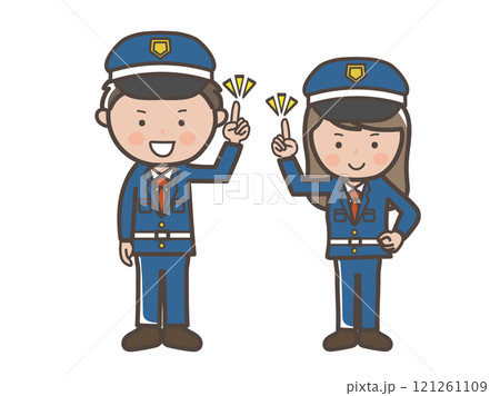 ポイントを説明をする男女警備員の全身イラスト ポイントを説明をする男女警備員の全身イラスト 121261109