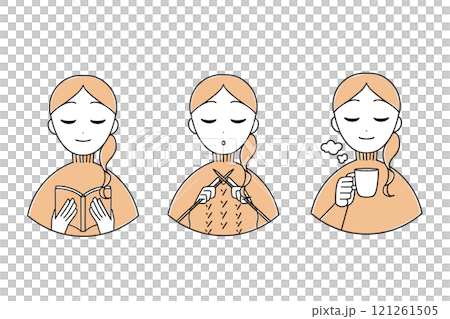 冬にくつろぐ女性セット　イラスト素材 121261505