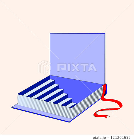 Vector illustration. Open book reveals staircase, , inviting reader to climb towards new ideas and understanding, symbolizing knowledge as journey with endless possibilities. 121261653