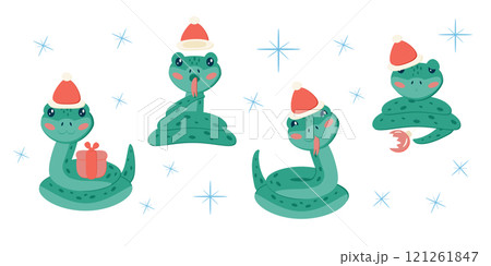 Cute Christmas snakes with Santa hats Cute Christmas snakes with Santa hats 121261847