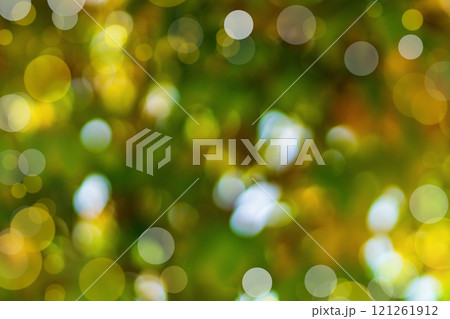 Autumn abstract blurred background with bokeh effect with defocus. Natural seasonal colors of garden, forest, public city park. Blank for design, soft focus 121261912