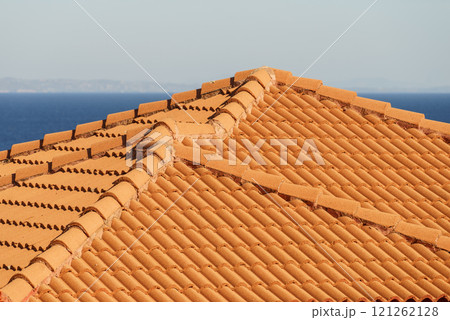 Red tiles roof texture architecture , 121262128