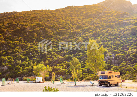 Camper car on beach nature. Travel 121262226