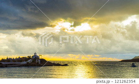 Agios Fokas Laconia Greece, sunrise at stormy weather 121262354