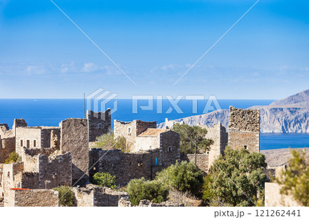 Old tower houses in village Vathia on Mani, Greece 121262441