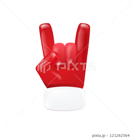 Santa Claus hand rock n roll hand icon isolated on white background. red Christmas Rock concert and party poster, banner, card design template. Funky Santa icon isolated Santa Claus hand rock n roll hand icon isolated on white background. red Christmas Rock concert and party poster, banner, card design template. Funky Santa icon isolated 121262564