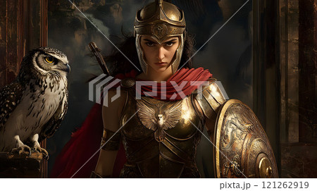 鎧をまとう女神とフクロウ 121262919