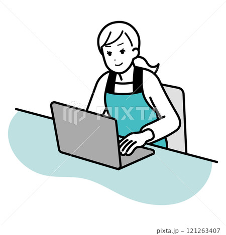パソコンを操作する主婦のイラスト 121263407