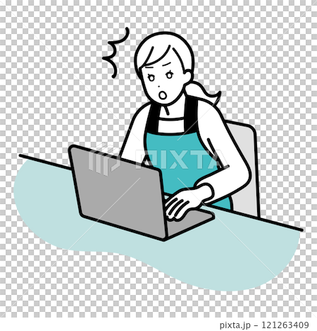 パソコン操作中に驚く主婦のイラスト パソコン操作中に驚く主婦のイラスト 121263409