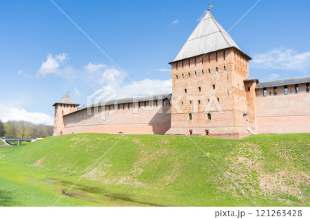 View of walls of the Kremlin, Detinets, Pokrovskaya Tower, Zlatoustovskaya Tower. Veliky Novgorod. View of walls of the Kremlin, Detinets, Pokrovskaya Tower, Zlatoustovskaya Tower. Veliky Novgorod. 121263428