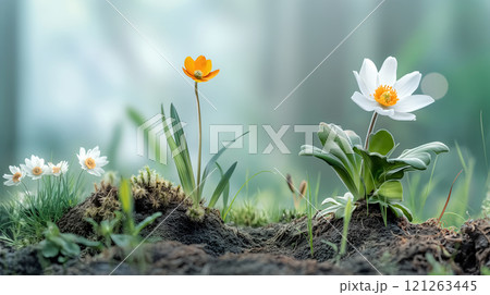 White and Orange Flowers Blooming in Spring 121263445