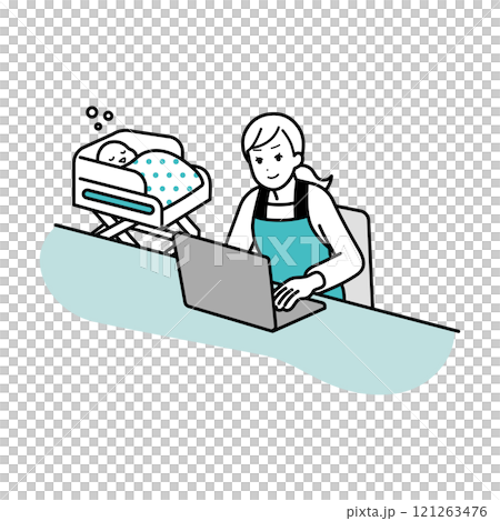 パソコンを操作する主婦のイラスト 121263476