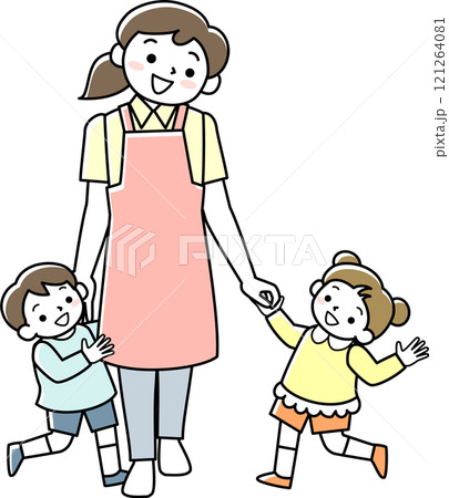 女性保育士と子供たち 女性保育士と子供たち 121264081