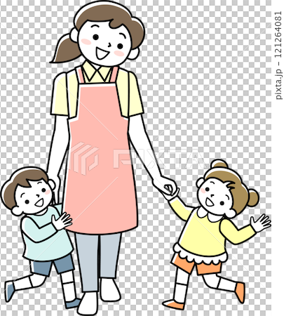 女性保育士と子供たち 女性保育士と子供たち 121264081