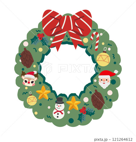 christmas wreath with a bow and decorations 121264612