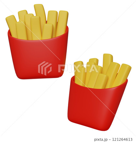 french fries in red packaging 3D graphic 121264613
