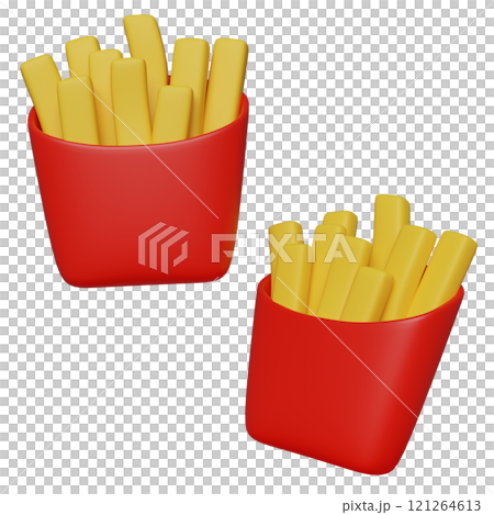 french fries in red packaging 3D graphic 121264613
