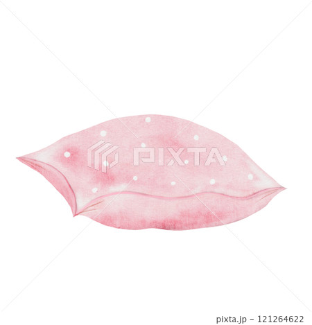 Pillow watercolor. Hand drawing of pink pillow on isolated white background. Clip art of bed linen. Ideal for cards, posters and stickers Pillow watercolor. Hand drawing of pink pillow on isolated white background. Clip art of bed linen. Ideal for cards, posters and stickers 121264622