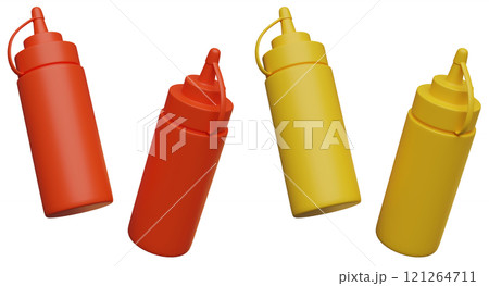 Ketchup and mustard bottles 3D graphic 121264711